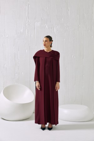 Wine Maxi Dress with One Side Drape Jacket
