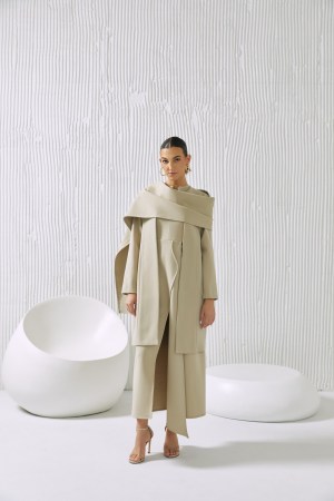 Beige Dress With Draped Panel Jacket